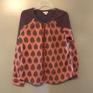 Pretty pink and dark gray blouse from Sundance, size Large